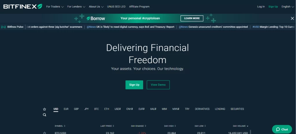 l'homepage di Bitfinex